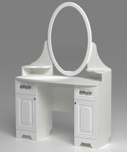 Венеция стол туалетный с зеркалом (СМ) (фасад: дуб фактурный белый, корпус: рамух белый)